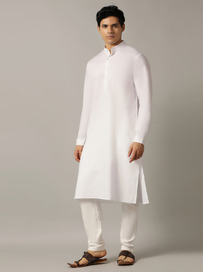 White Solid Regular Fit Modi Kurta | JadeBlue