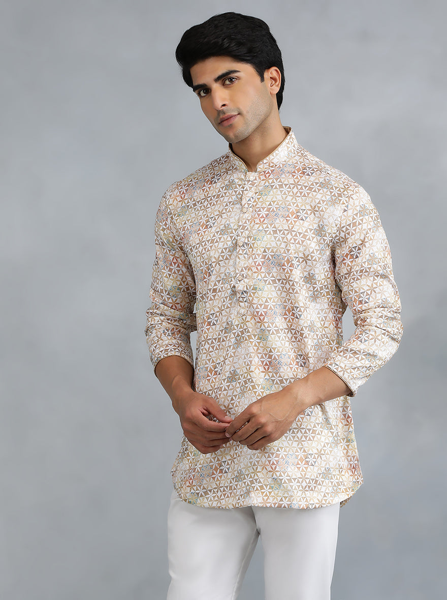 White Brown Self Design Kurta | The Kurta Company