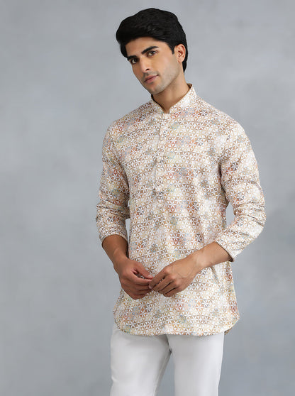 White Brown Self Design Kurta | The Kurta Company
