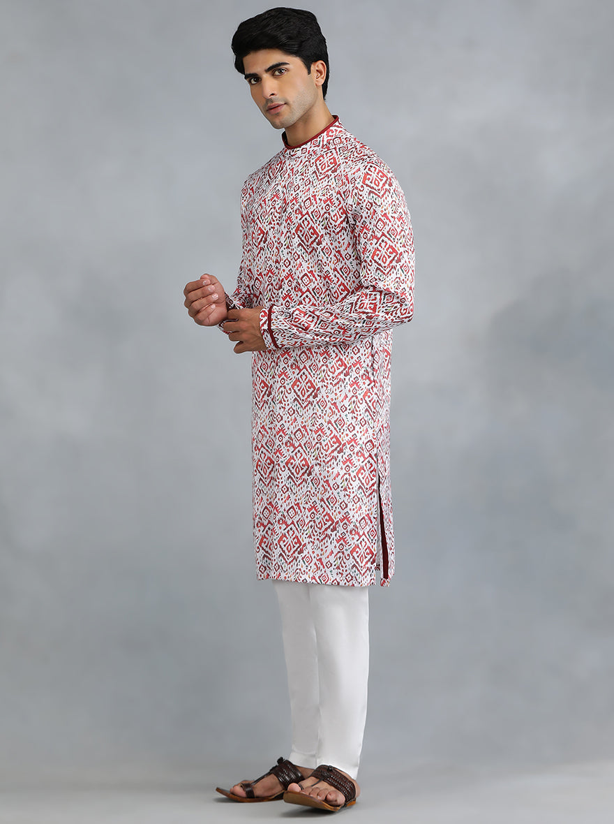 White Red Self Design Kurta | The Kurta Company