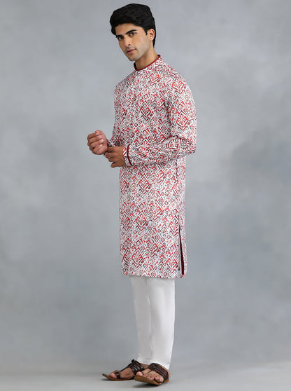 White Red Self Design Kurta | The Kurta Company