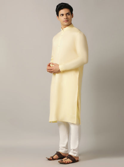 Light Yellow Solid Regular Fit Modi Kurta | JadeBlue