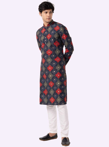 Designer Navy Blue & Maroon Printed Kurta | The Kurta Company