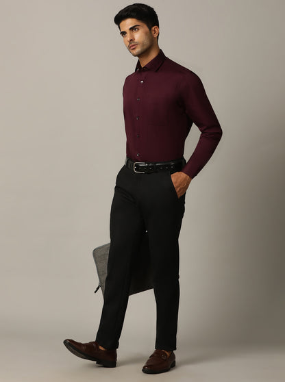 Dark Purple Solid Slim Fit Formal Shirt | Metal