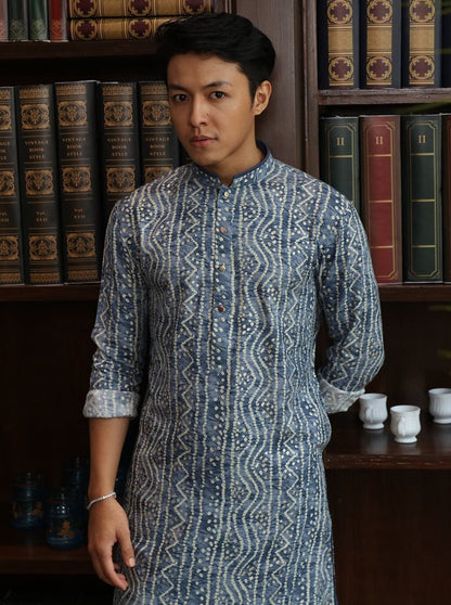 Traditional Indigo Blue Printed Kurta | The Kurta Company