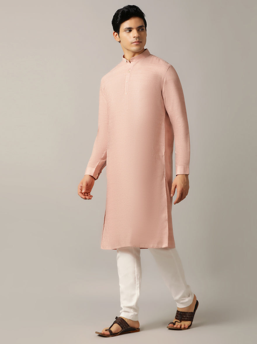 Dusty Pink Solid Regular Fit Modi Kurta | JadeBlue