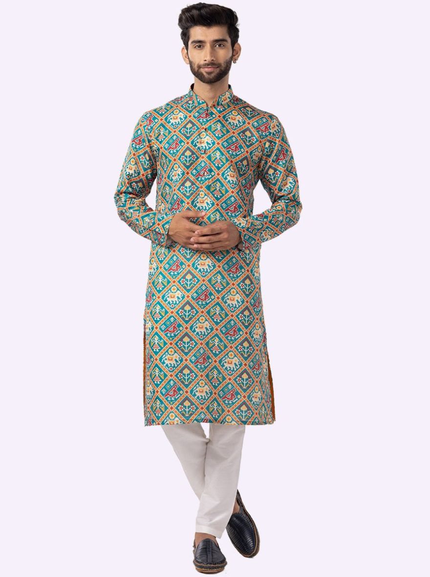 Designer Rama green Printed Kurta | The Kurta Company