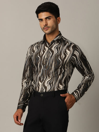Brown Printed Slim Fit Party Wear Shirt | Wyre