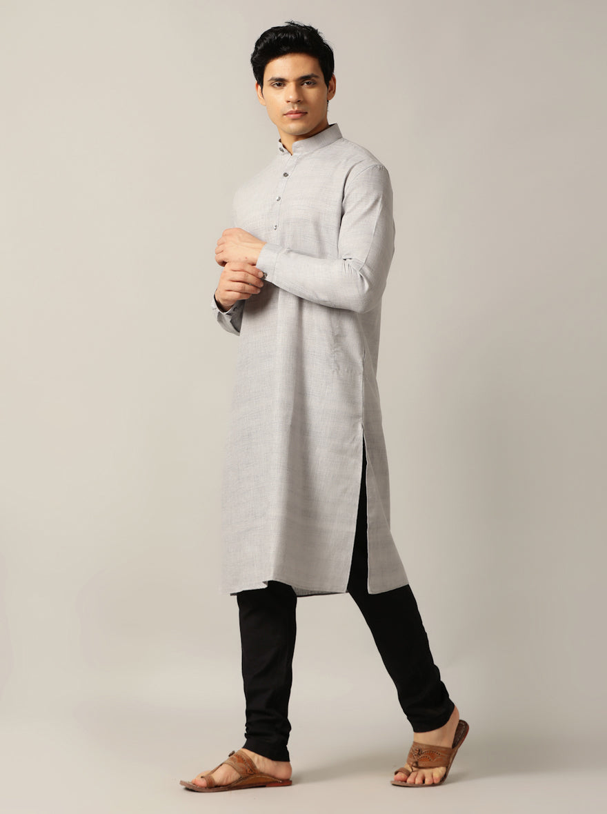 Grey Solid Regular Fit Modi Kurta | JadeBlue