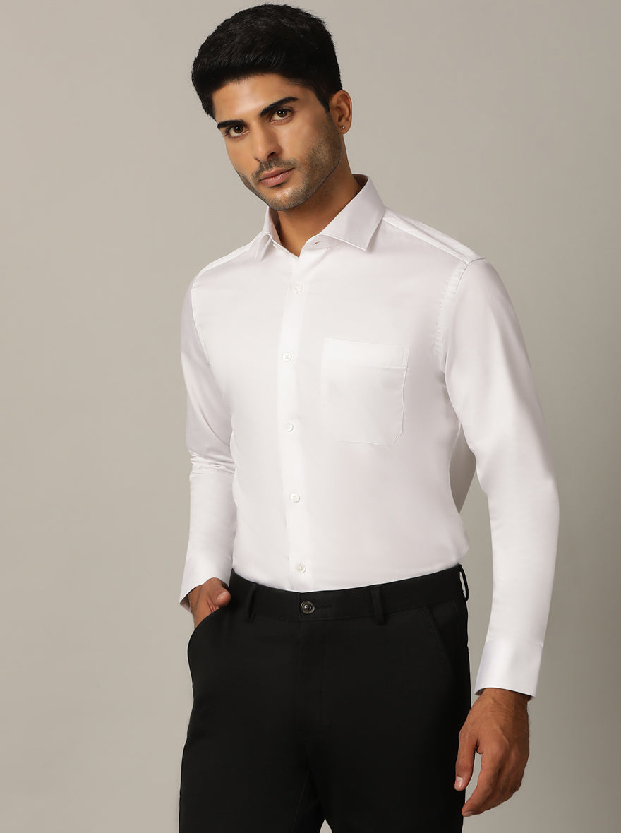 White Solid Slim Fit Formal Shirt | Metal