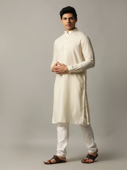 Cream Solid Regular Fit Modi Kurta | JadeBlue
