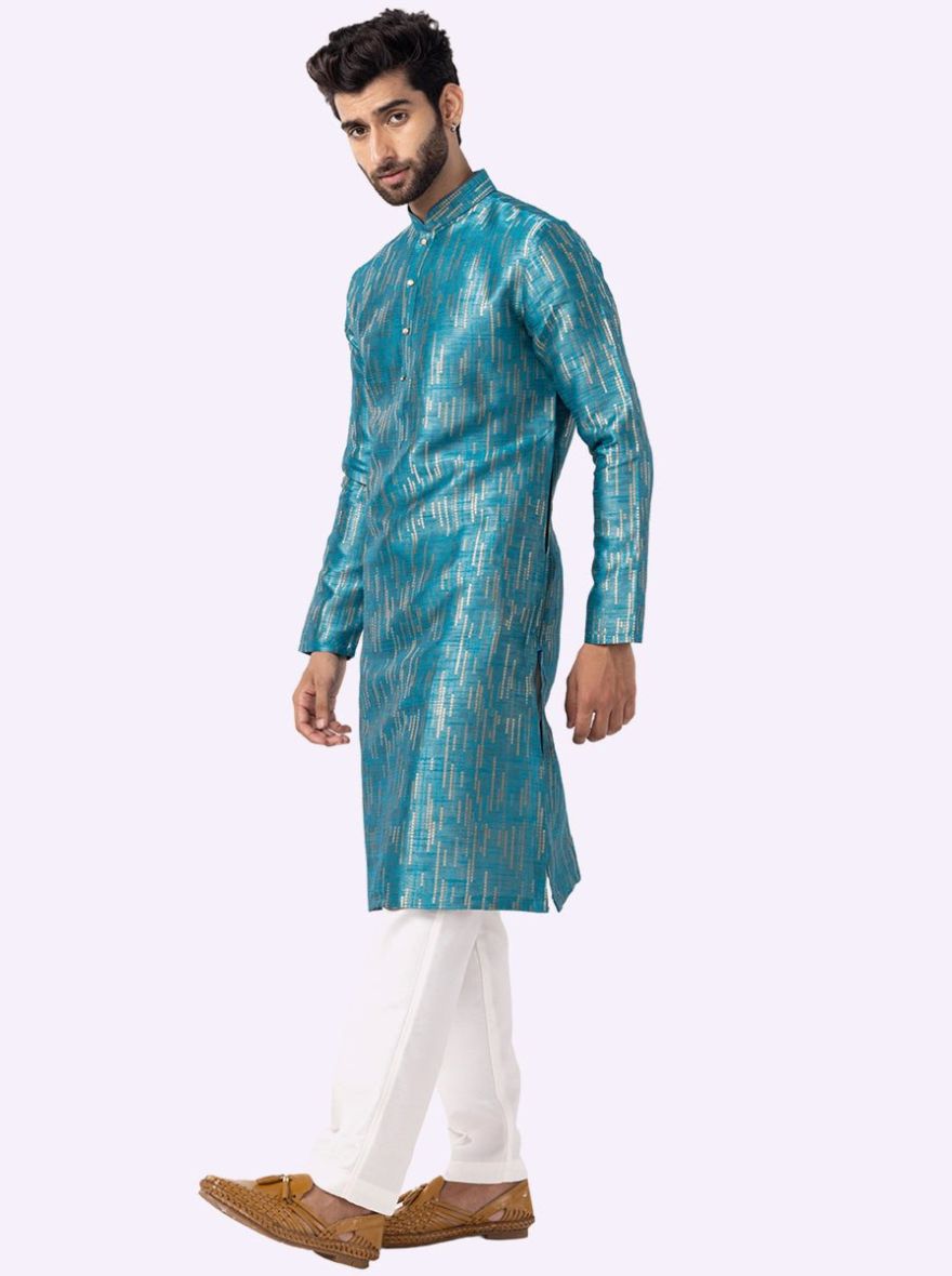 Charming Ice Blue Self-Textured Kurta | The Kurta Company