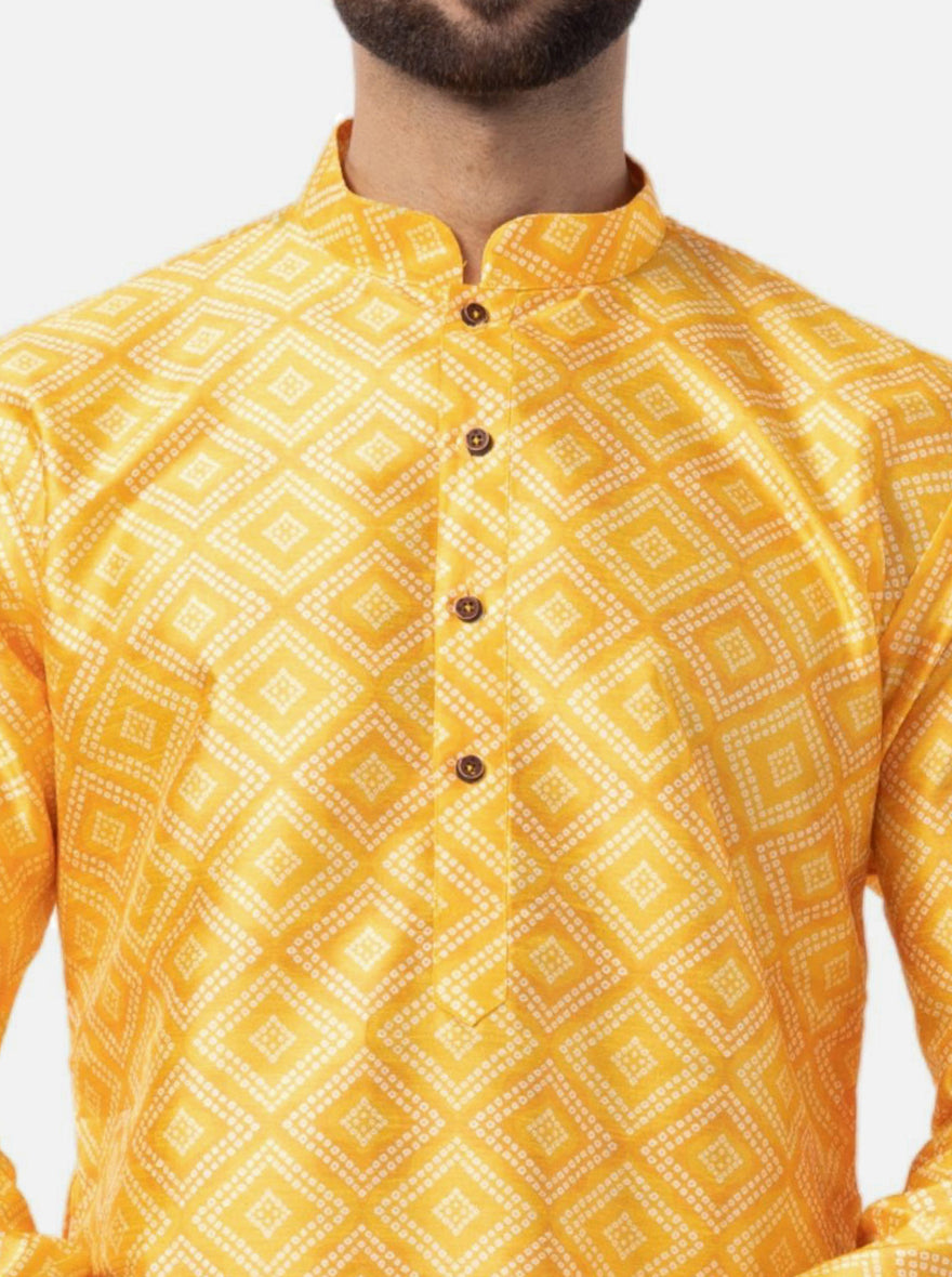 Traditional Canary Yellow Printed Kurta | The Kurta Company