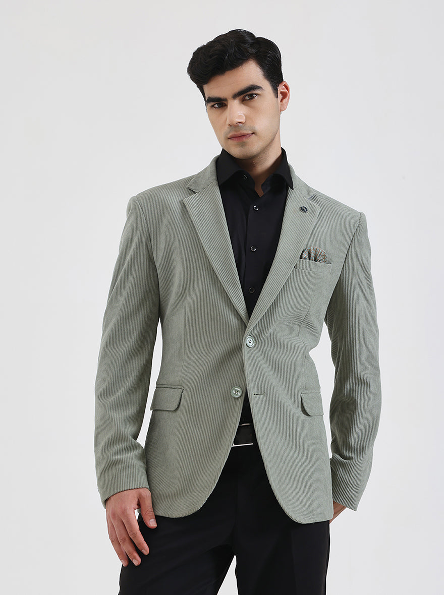 Pista Green Striped Regular Fit Blazer | Wyre