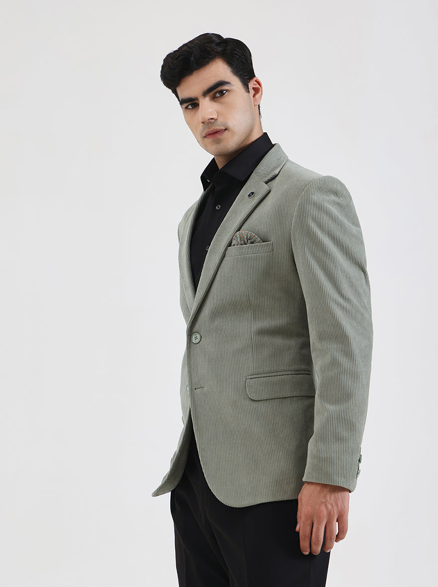 Pista Green Striped Regular Fit Blazer | Wyre
