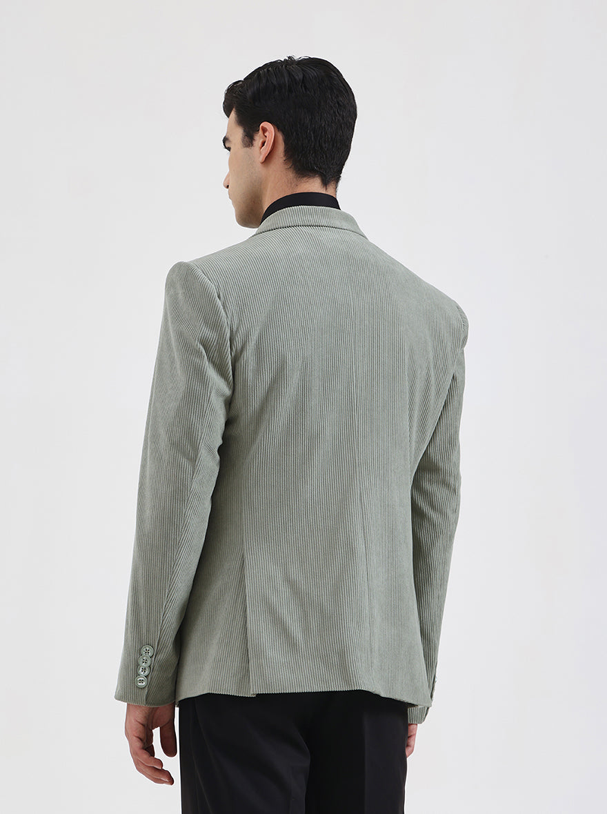Pista Green Striped Regular Fit Blazer | Wyre