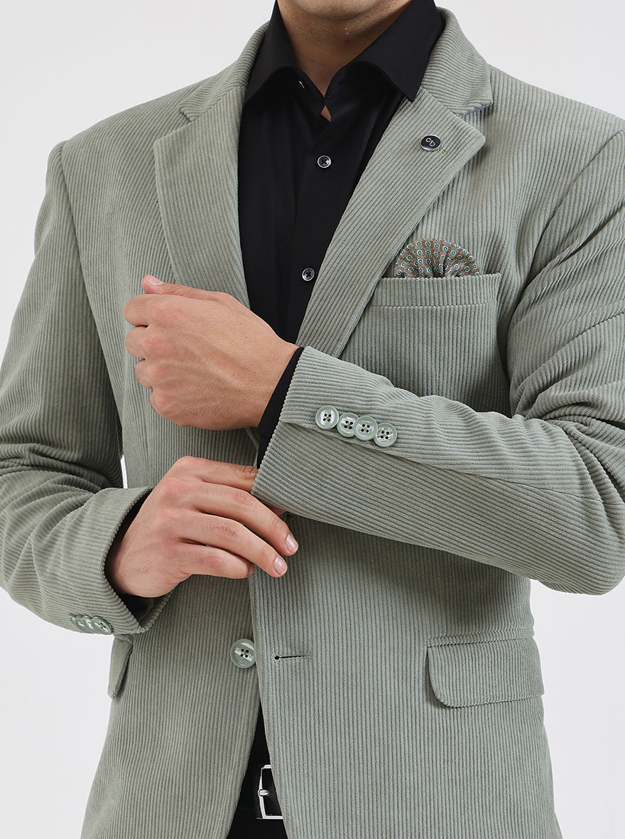 Pista Green Striped Regular Fit Blazer | Wyre