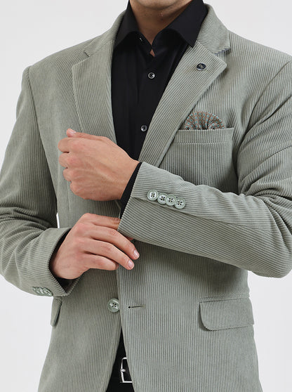 Pista Green Striped Regular Fit Blazer | Wyre