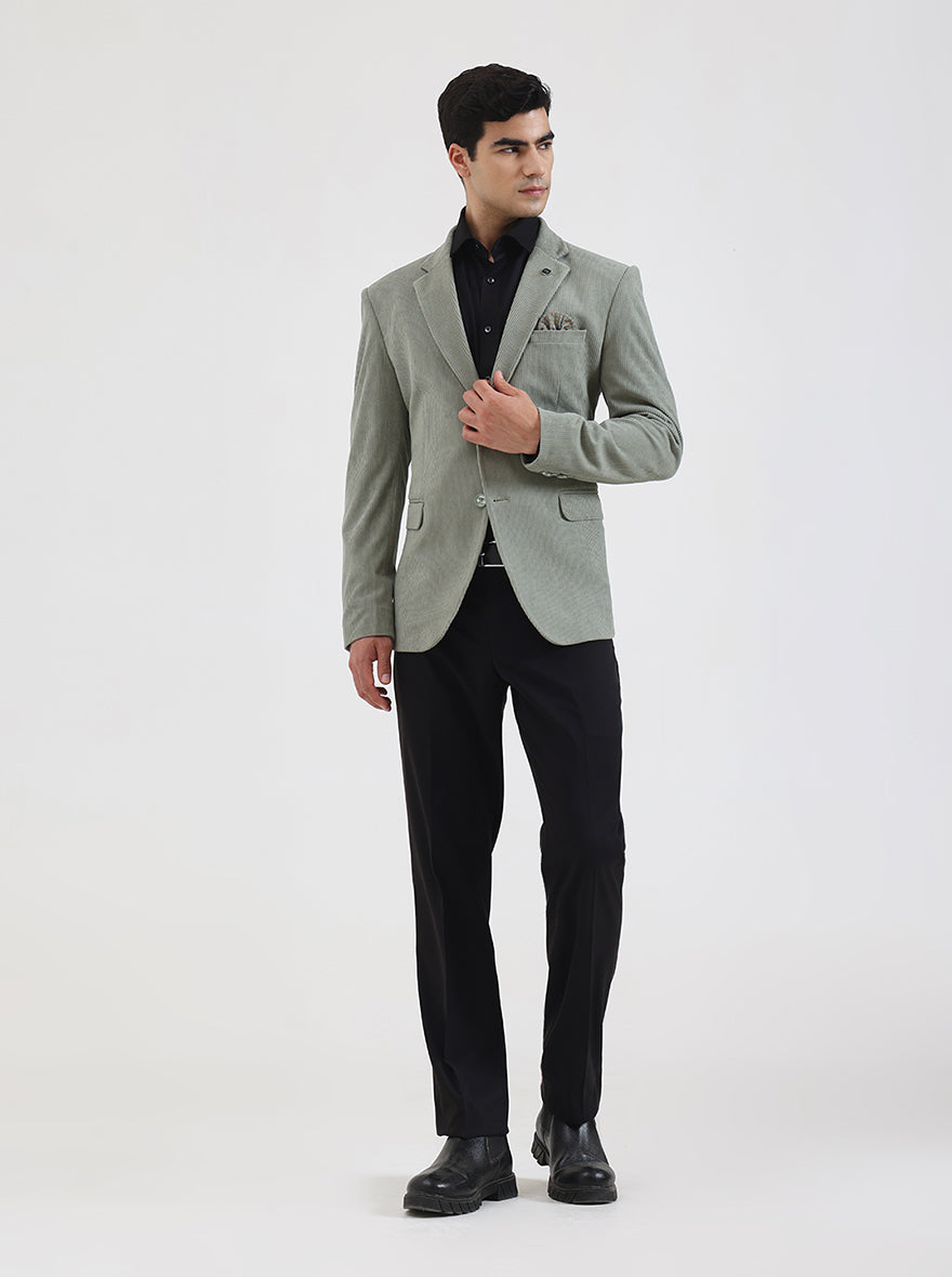 Pista Green Striped Regular Fit Blazer | Wyre