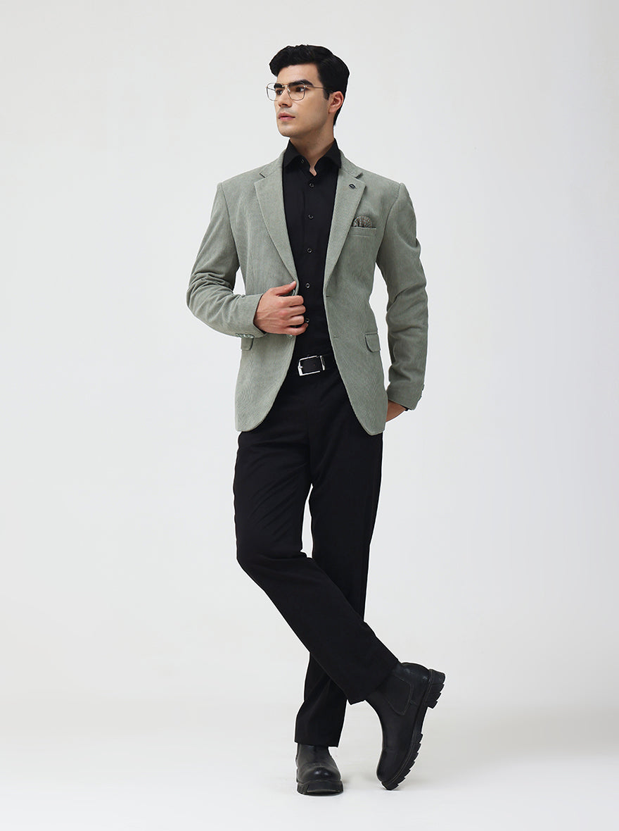 Pista Green Striped Regular Fit Blazer | Wyre