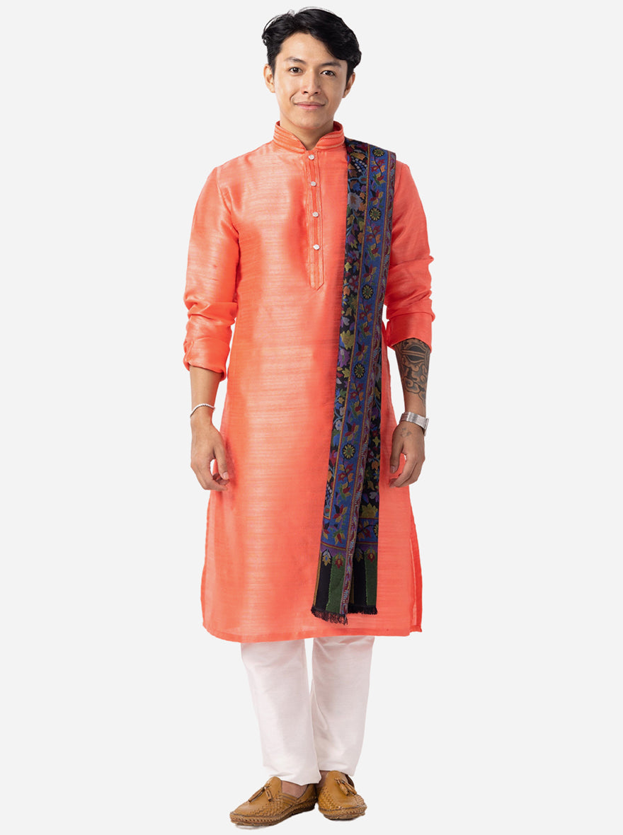 Vibrant Coral Peach Solid Kurta | The Kurta Company