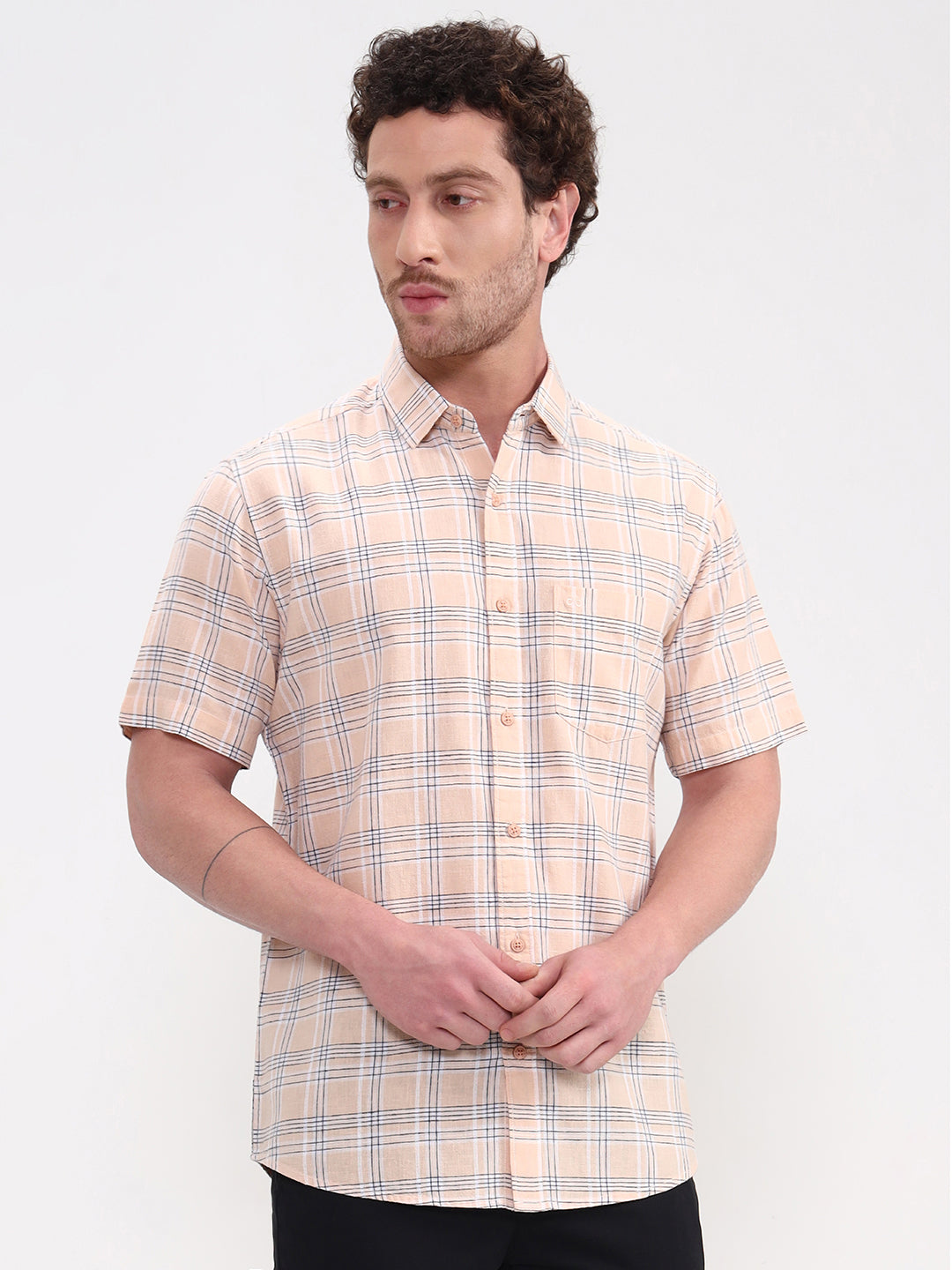 Blue & Orange Checked Slim Fit Casual Shirt | JadeBlue