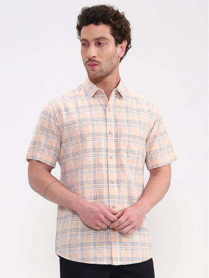 Blue & Orange Checked Slim Fit Casual Shirt | JadeBlue