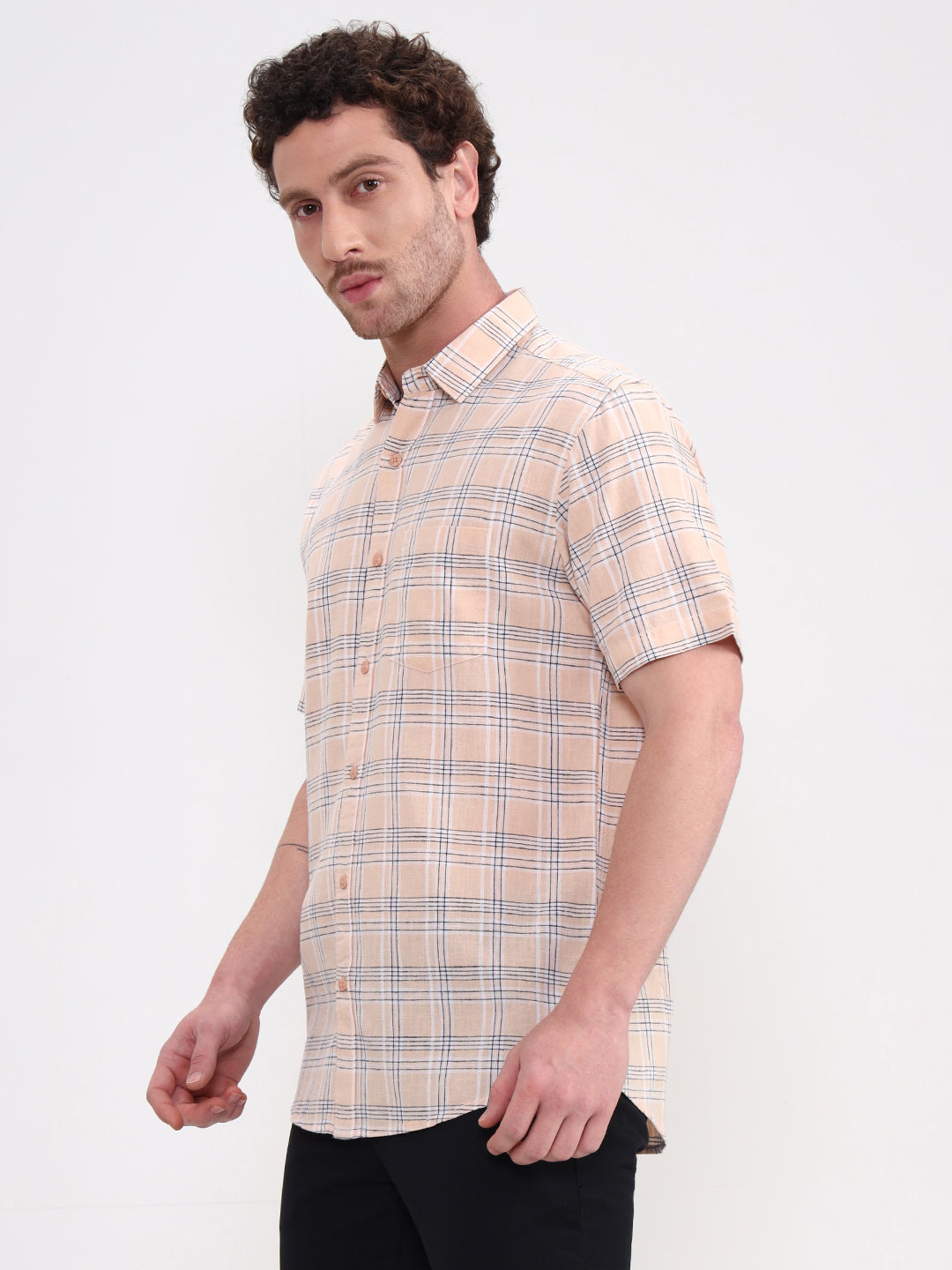 Blue & Orange Checked Slim Fit Casual Shirt | JadeBlue