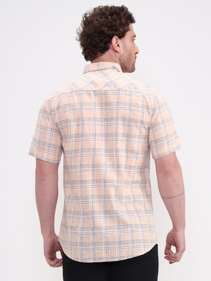 Blue & Orange Checked Slim Fit Casual Shirt | JadeBlue