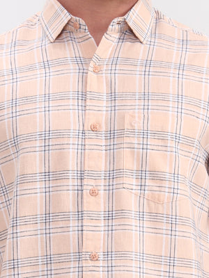 Blue & Orange Checked Slim Fit Casual Shirt | JadeBlue