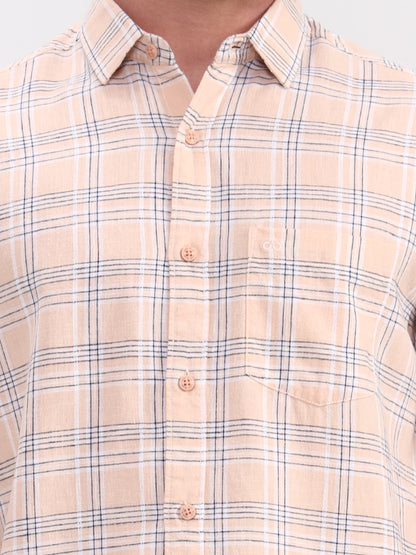 Blue & Orange Checked Slim Fit Casual Shirt | JadeBlue