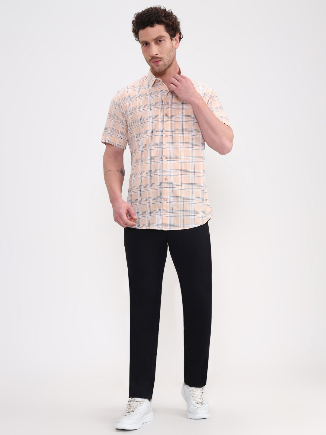 Blue & Orange Checked Slim Fit Casual Shirt | JadeBlue