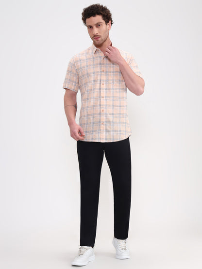 Blue & Orange Checked Slim Fit Casual Shirt | JadeBlue
