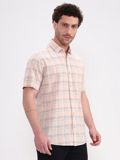 Blue & Orange Checked Slim Fit Casual Shirt | JadeBlue