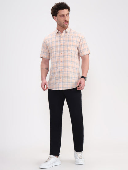 Blue & Orange Checked Slim Fit Casual Shirt | JadeBlue