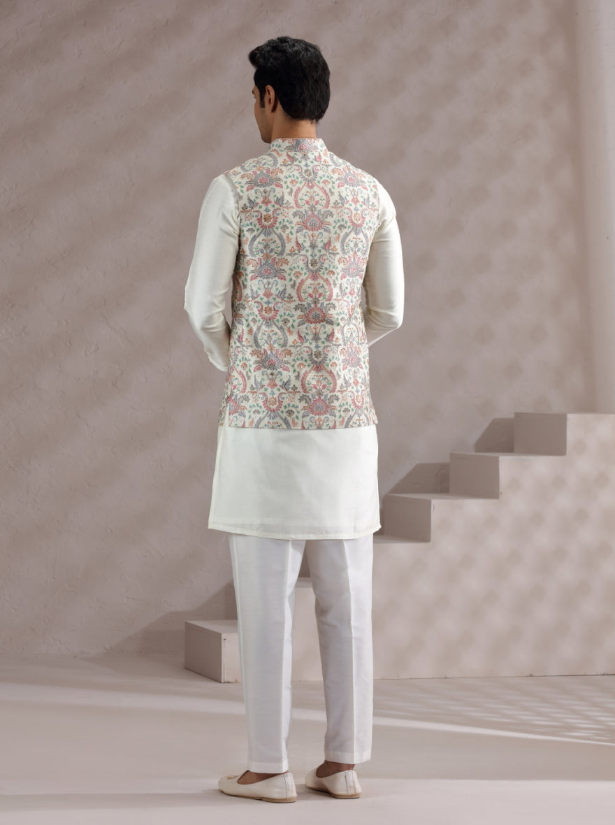 Ivory Printed Bandhgala Jacket | Virasana