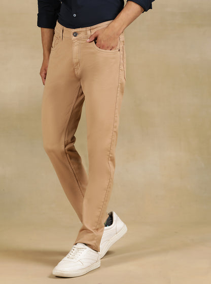 Coral Pink Dobby Slim Fit Jeans | JadeBlue