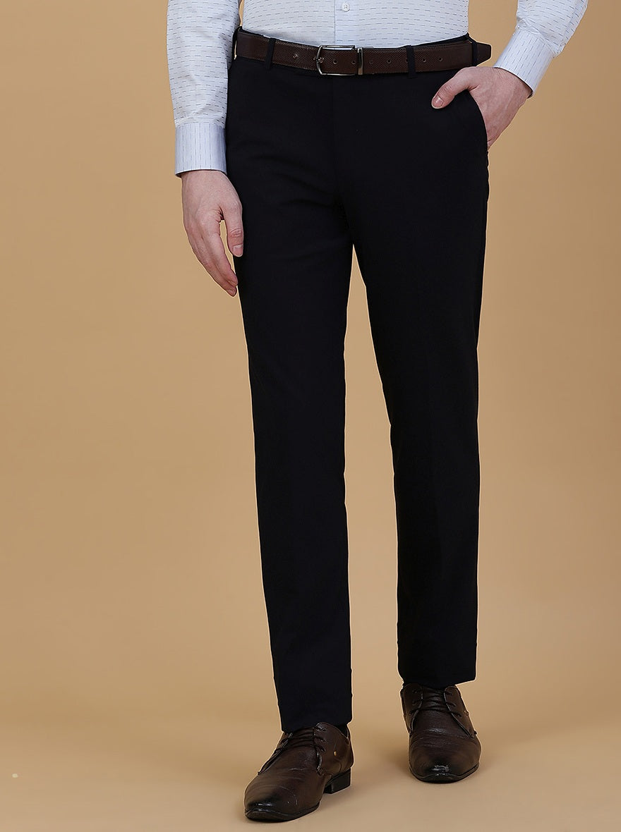 Navy Blue Solid Slim Fit Formal Trouser | Metal