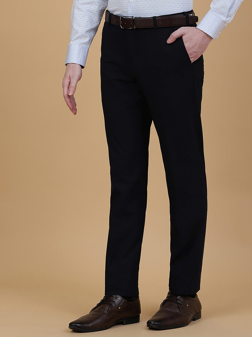 Navy Blue Solid Slim Fit Formal Trouser | Metal