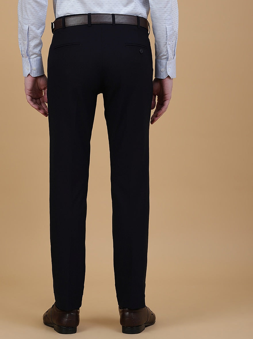 Navy Blue Solid Slim Fit Formal Trouser | Metal