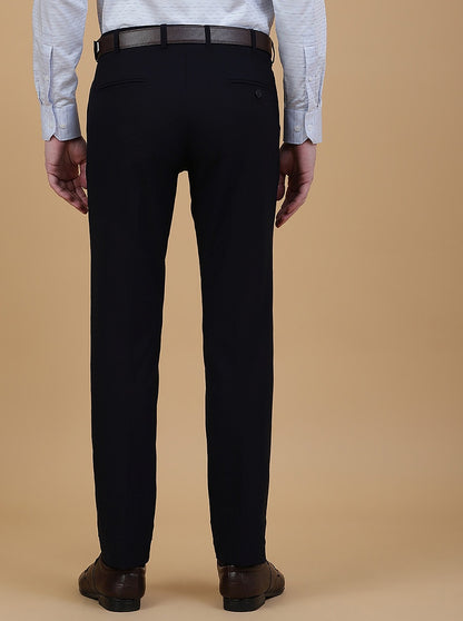 Navy Blue Solid Slim Fit Formal Trouser | Metal