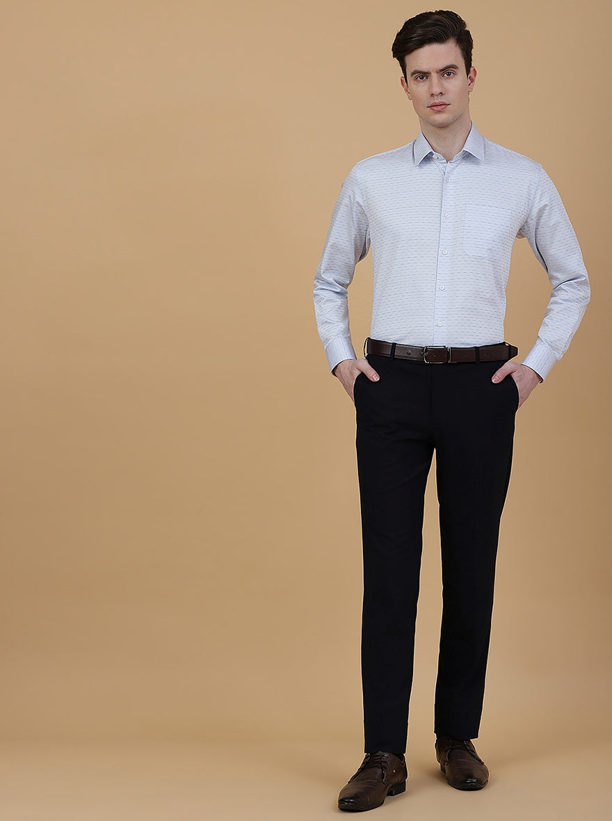 Navy Blue Solid Slim Fit Formal Trouser | Metal