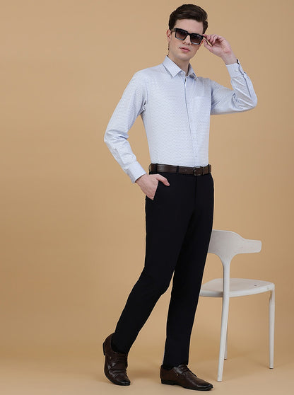 Navy Blue Solid Slim Fit Formal Trouser | Metal