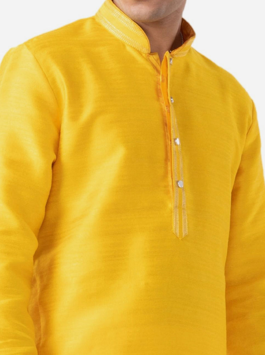 Golden Yellow Solid Silk Blend Kurta | The Kurta Company