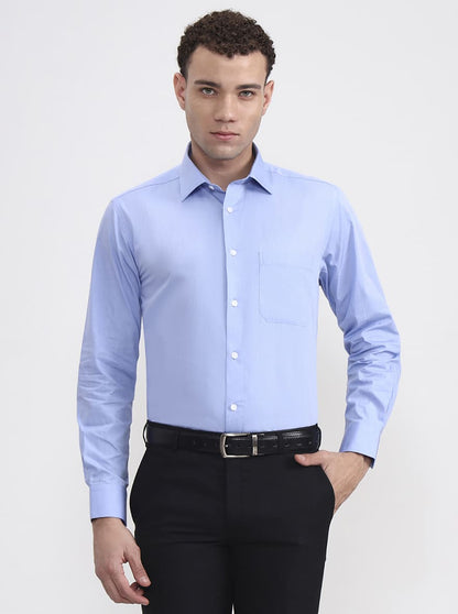Blue Solid Regular Fit Formal Shirt | JadeBlue
