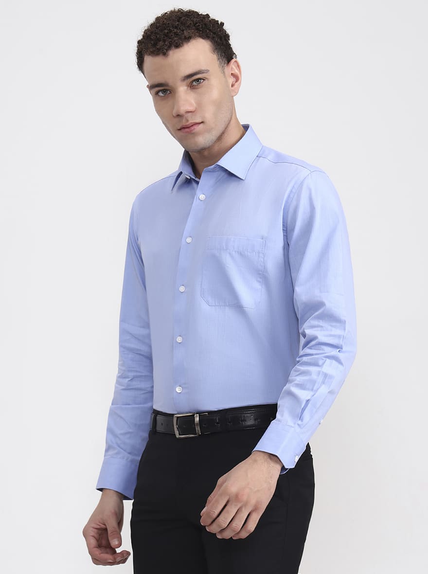 Blue Solid Regular Fit Formal Shirt | JadeBlue