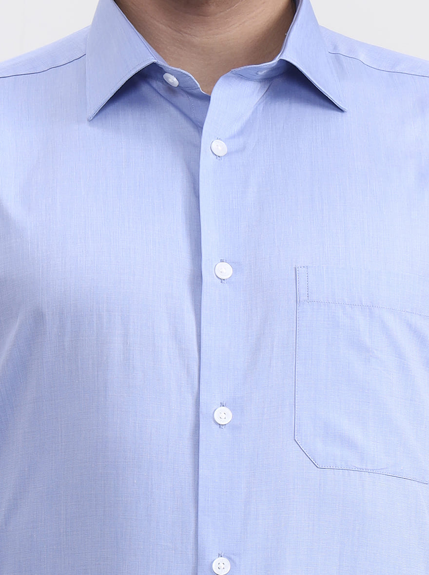 Blue Solid Regular Fit Formal Shirt | JadeBlue