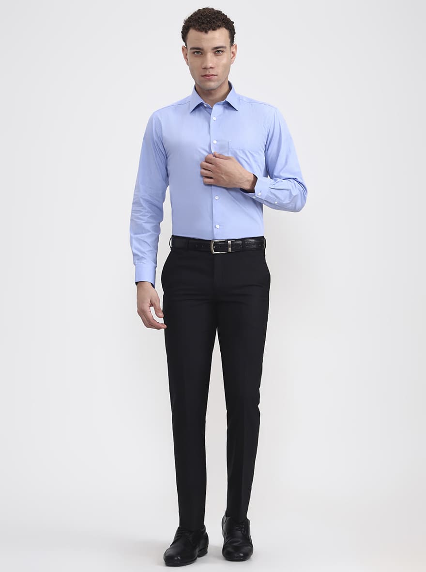 Blue Solid Regular Fit Formal Shirt | JadeBlue
