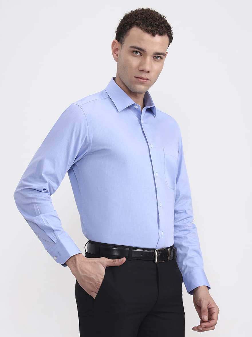 Blue Solid Regular Fit Formal Shirt | JadeBlue