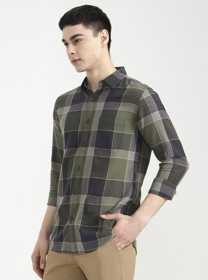 Green Checked Slim Fit Casual Shirt | JadeBlue